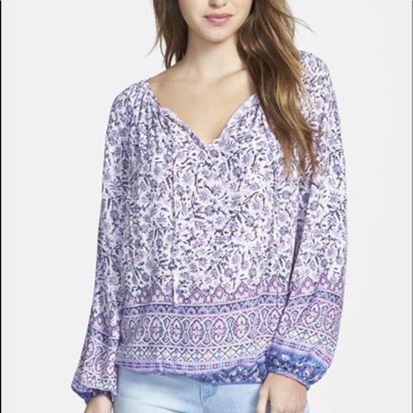 Lucky Brand Tops - Lucky Brand Purple Floral Boho Tie Neck Blouse
